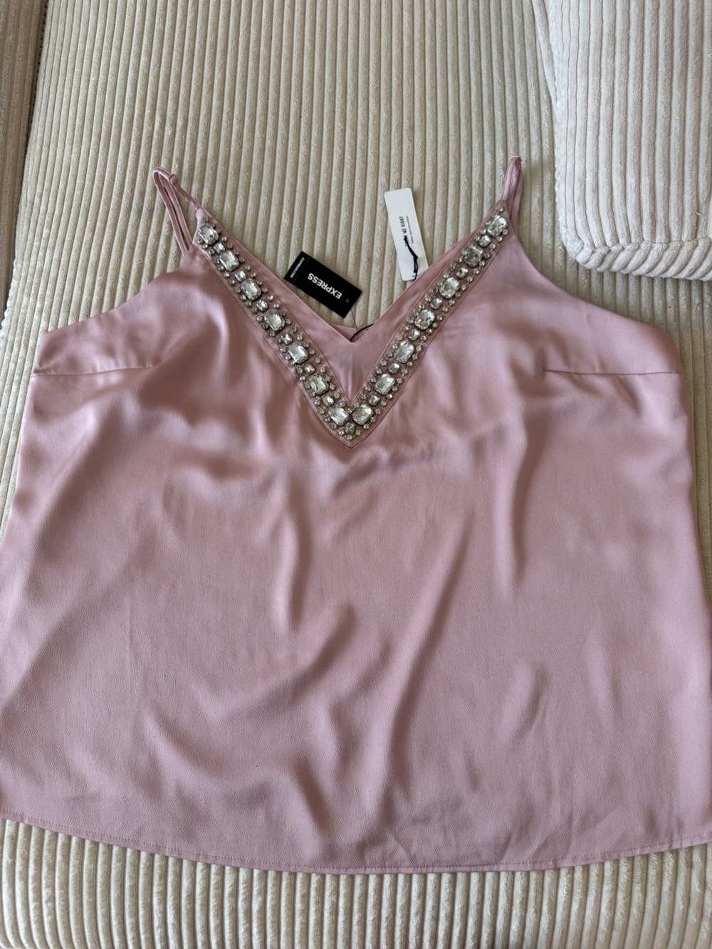 Express Blush Pink Jeweled V-Neck Tank size XL (039)